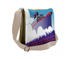 Large Ship with Harbor People Messenger Bag