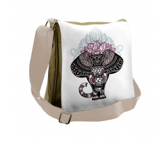 Elephant with Floral Crown Messenger Bag