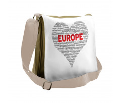 European Country Names Heart Messenger Bag