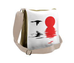 Goose Flying Alone Silhouette Messenger Bag