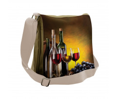 Grapes Bottles and Glasses Messenger Bag