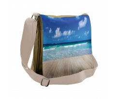 Waves on Wooden Pier Shore Messenger Bag