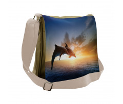 Couple of Dolphins Jump on Sea Messenger Bag