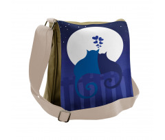 Cats in Love at Night Cartoon Messenger Bag