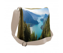 Aerial Annecy Lake Pine Messenger Bag