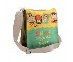 Sunbathing Kids Beach Doodle Messenger Bag