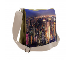 New York Panoramic Aerial Night Messenger Bag