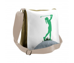 Woman Golf Player Taking Shot Messenger Bag