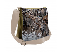 Zebra Wildebeest Herd Messenger Bag