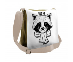 Raccoon with Hug Me Words Messenger Bag