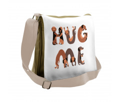 Hug Me Words with Dog Letters Messenger Bag