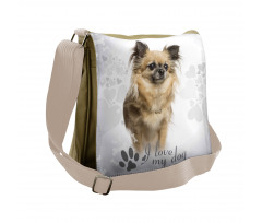 I Love My Dog Paw Print Messenger Bag