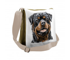 Hand Drawn Image of Dog Messenger Bag