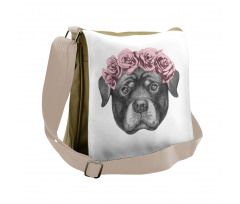 Portrait of Dog in Roses Messenger Bag