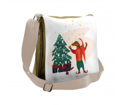 Christmas Dog in Clothes Messenger Bag