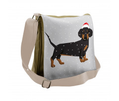 Dog Wears Xmas Hat Snow Messenger Bag