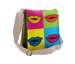 Colored Lips in Squares Messenger Bag