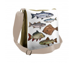 Drawn Various Species of Fish Messenger Bag