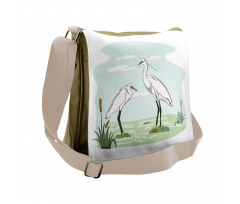 2 Herons in Marsh Cartoon Messenger Bag