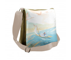 Girl in Boat on Lake Birds Messenger Bag