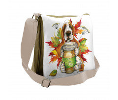 Dog Coffee Autumn Leaf Messenger Bag