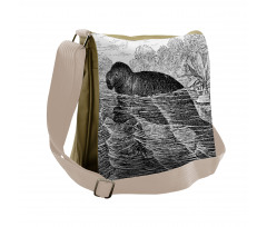 Hand Drawn Sea Cow Design Messenger Bag