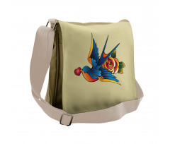 Heart Bird and Rose Art Messenger Bag