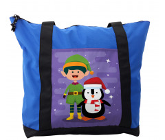 Elf and Penguin Merry Christmas Shoulder Bag