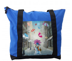 Cartoon Snowman and Umbrella Shoulder Bag