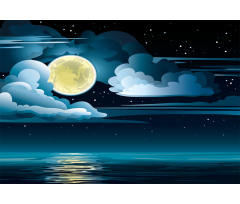 Clouds Full Moon Stars Aluminum Water Bottle