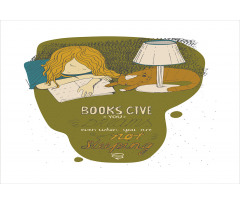 Girl and Cat Sleep on Book Aluminum Water Bottle