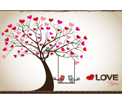 Heart Tree Birds on Swing Aluminum Water Bottle