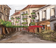 Romantic Patio Scene Sketch Aluminum Water Bottle