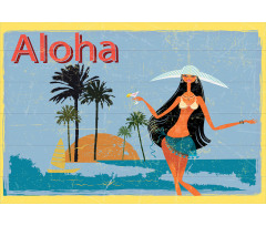 Brunette Hair Hawaiian Lady Aluminum Water Bottle