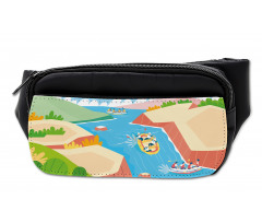 Rafting on River Cartoon Bumbag