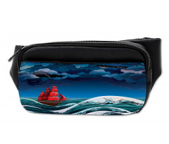 Cartoon Ship on Waves Bumbag