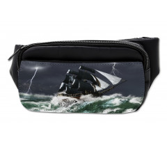 Storm Ship on Wavy Ocean Bumbag