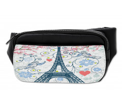 Eiffel Swirling Flowers Heart Bumbag