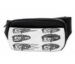 Greyscale Sketch Skulls Bumbag