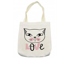 Kitten Face and Love Typography Tote Bag