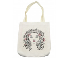 Floral Girl Drawing Tote Bag