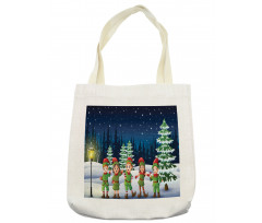Snowing Forest and Children Tote Bag
