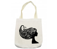 Woman with Floral Hair Tote Bag