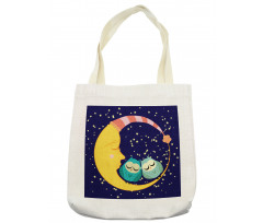 Sleeping Owl Couple Crescent Tote Bag