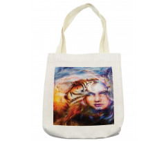 Tiger and Lion Head Tote Bag