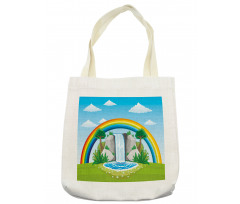 Waterfall and Rainbow Cartoon Tote Bag