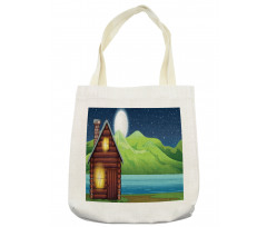 Cabin near River at Night Tote Bag