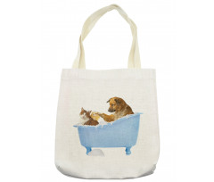 Dog and Cat in Bathtub Tote Bag