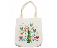 Owls on Tree with Dots Tote Bag