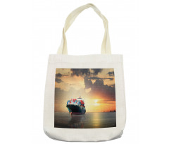 Cargo Ship at Sunset Photo Tote Bag